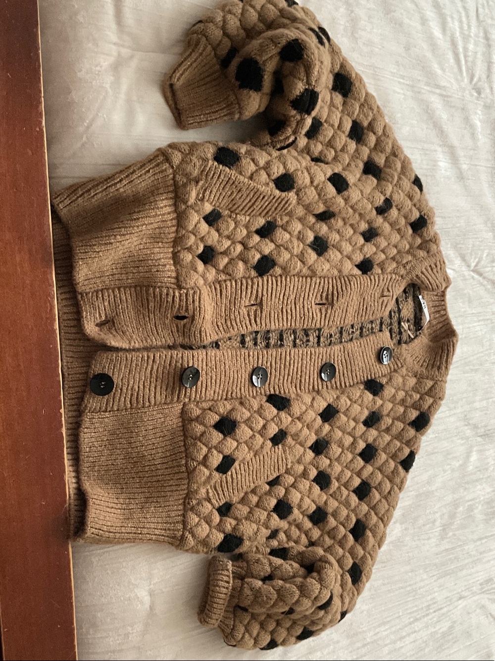 Zara Chunky Tan Cardigan with Black Dot Detail